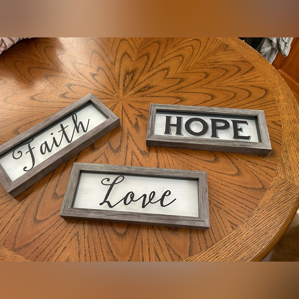 Set of Inspirational Wall Signs - Faith, Hope, Love Excellent Condition